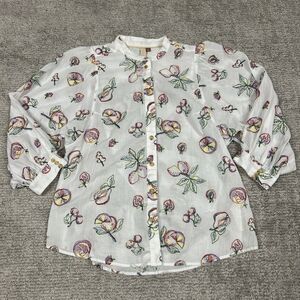 Pilcro Blouse Womens XS White Embroidered Fruit Button Up Cotton Sheer Boho Top